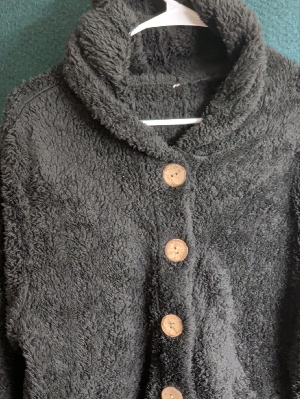 Cozy Black Button-Front Plush Cardigan - Picture 2 of 3